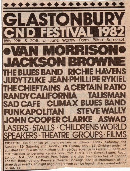 18 Jun 1982, Glastonbury Festival, Worthy Farm, Pilton, Somerset - ACR Gigography