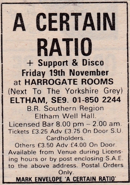 19 Nov 1982, Harrogate Rooms, Eltham Road, London - ACR Gigography